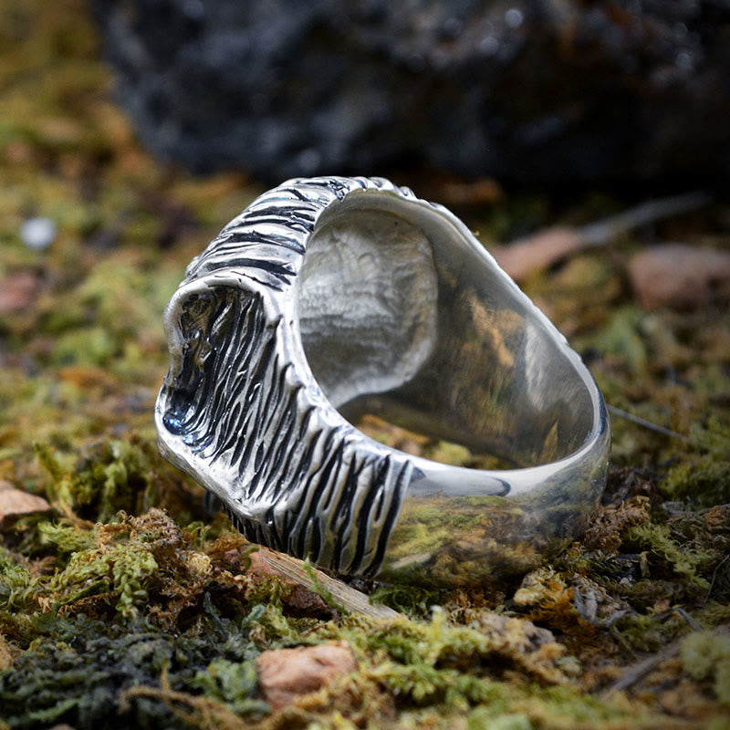 Cool Silver Striped Skull Ring