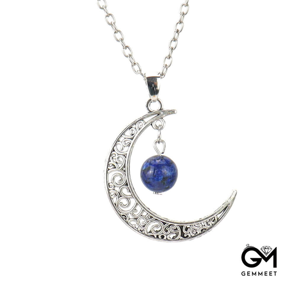 Hollow Moon Crystal Pendant Necklace