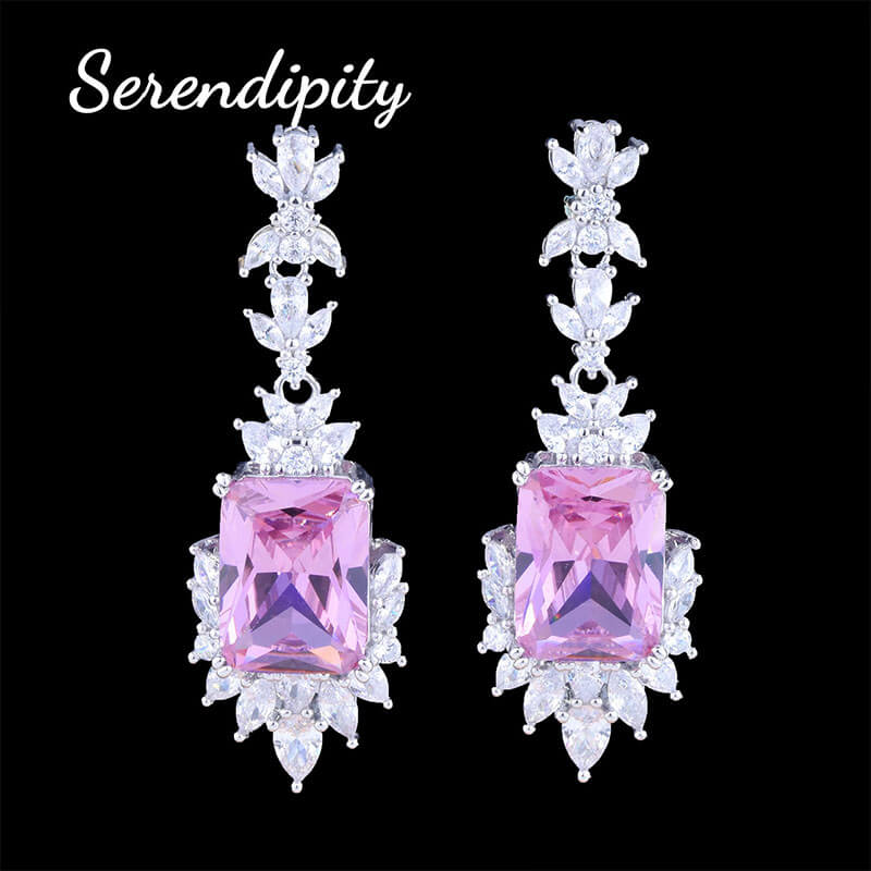 Luxury Color Treasure Set Inlaid Princess Square Diamond Argyll Pink Ring Pink Diamond Earrings Pendant Necklace