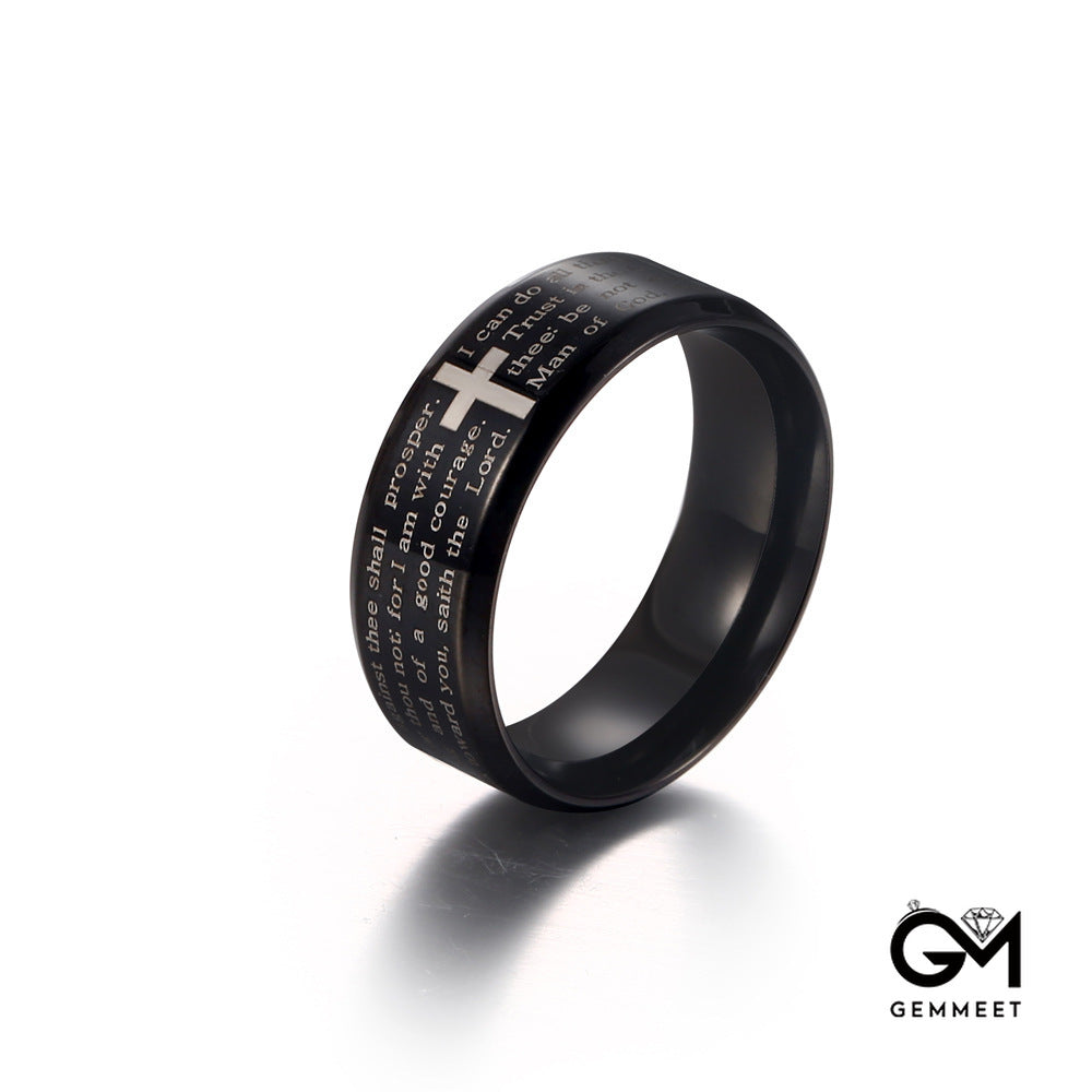 Simple Black Stainless Steel Cross Ring