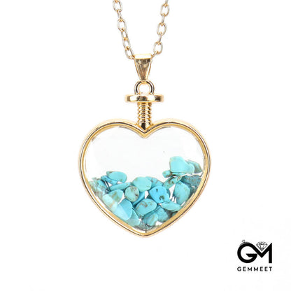 Crushed Stone Heart Glass Pendant Necklace