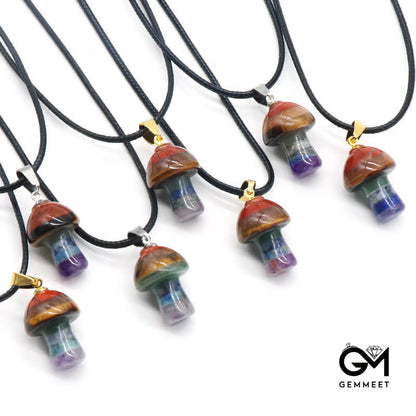 Seven Colored Stone Crystal Mushroom Pendant