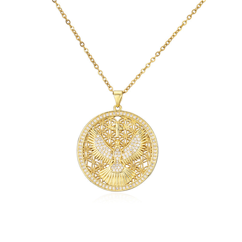 Eagle & Cross Disc Pendant Necklace