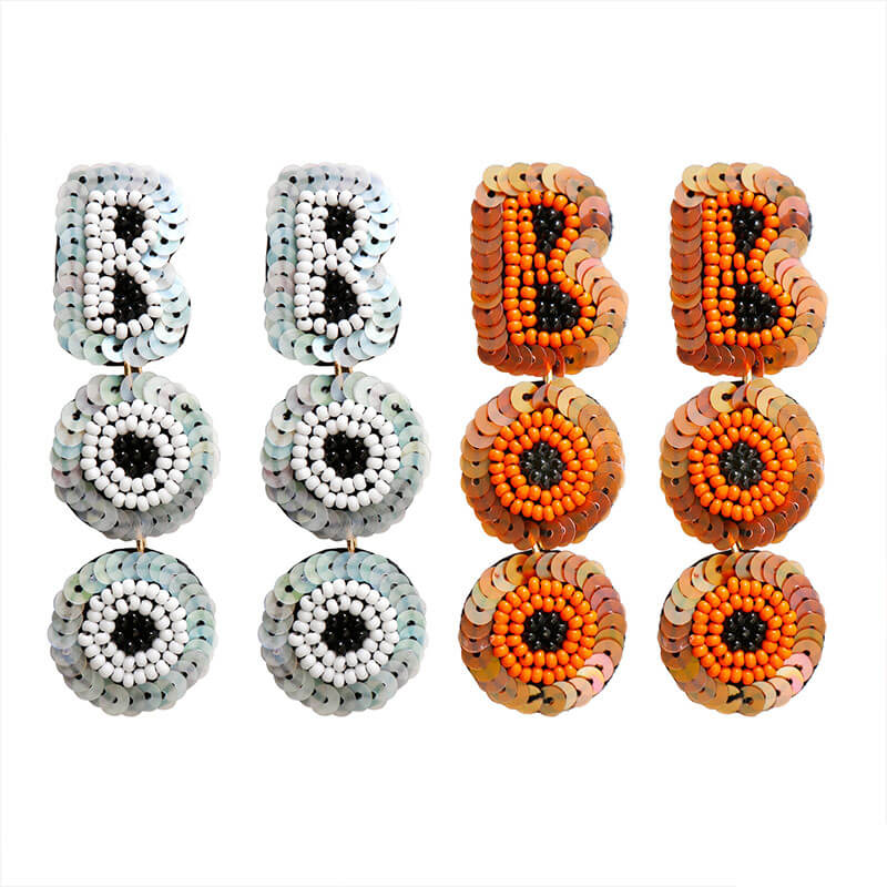 Halloween Punk Style Rice Bead Earrings Hand-woven Alphabet Sequins Personality Earrings