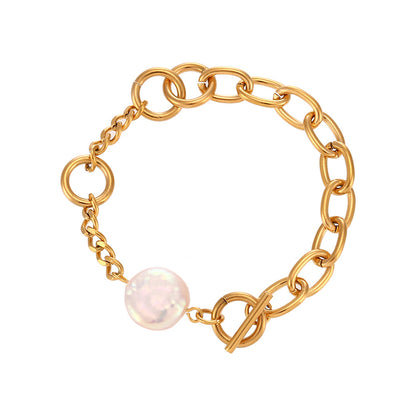 Stainless Steel O-chain Spliced Pearl Bracelet