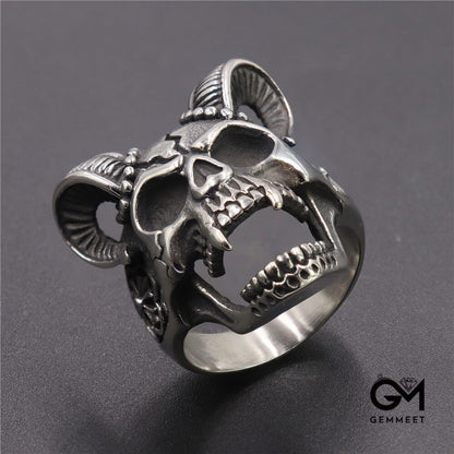 Beauty and The Beast Skull Horn Titanium Steel Ring