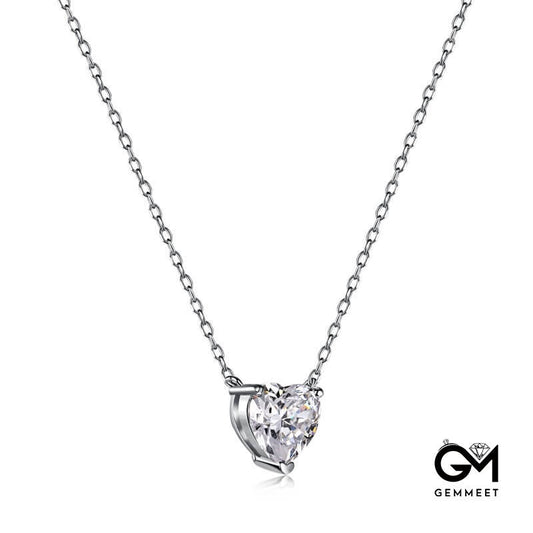 S925 Sterling Silver White Heart-shaped Zircon Necklace