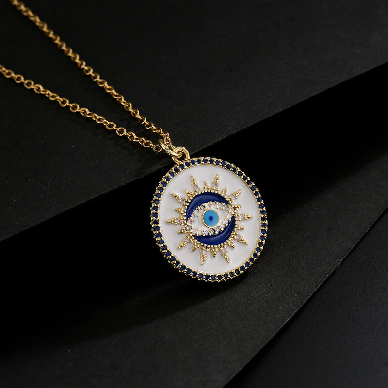 Halloween Evil Eye In Sun Disc Pendant Necklace