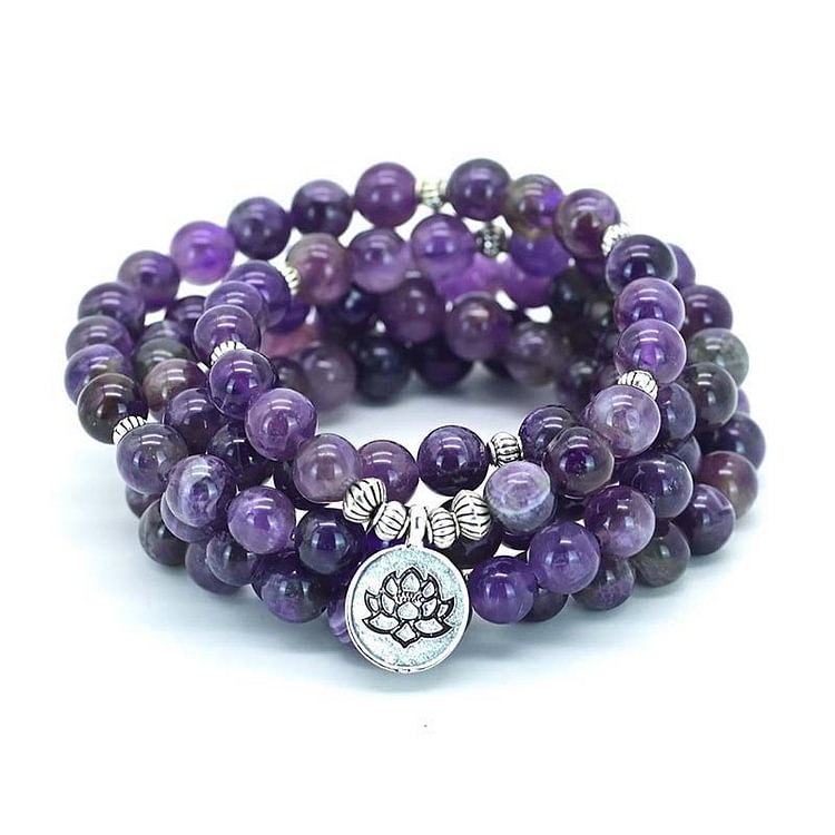 Amethyst Lotus Symbol Mala Necklace Bracelet