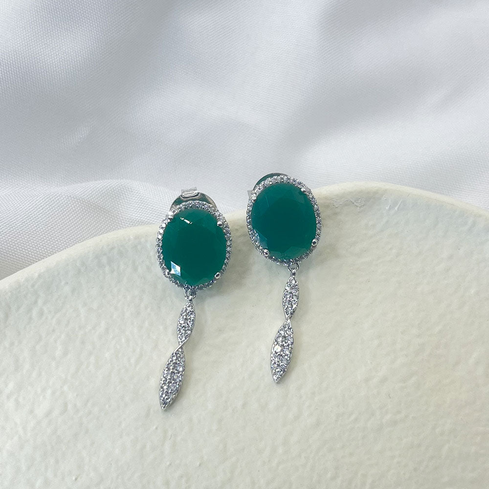 Inlaid Green Zircon Wheat Ear Pendant Earrings