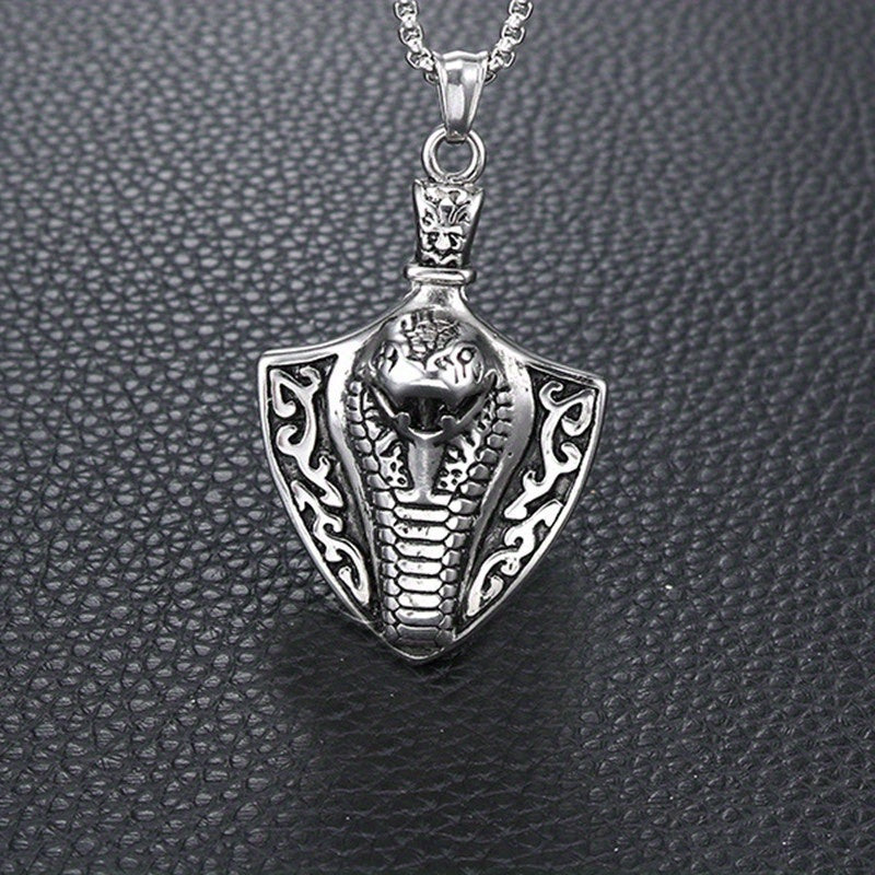 1pc Hip Hop Men's King Snake Pendant Necklace, Retro Punk Necklace