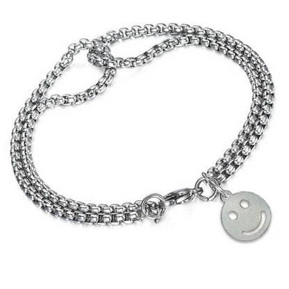 Smiley Face Pendant Titanium Steel Double Layer Bracelet