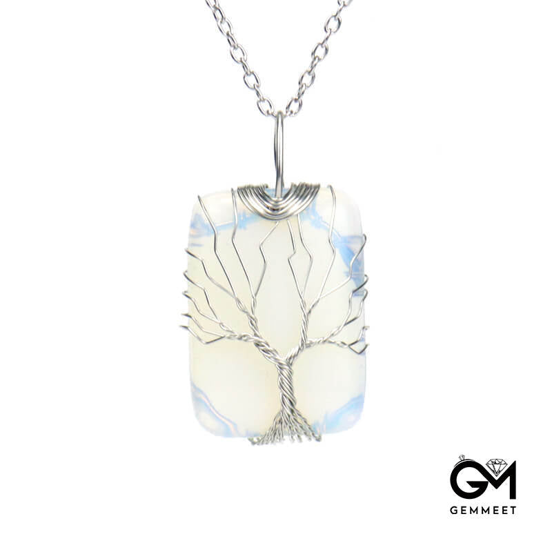 Hand Wound Crystal Tree of Life  Necklace