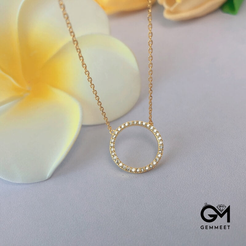 S925 Sterling Silver Circle Zircon Golden Necklace