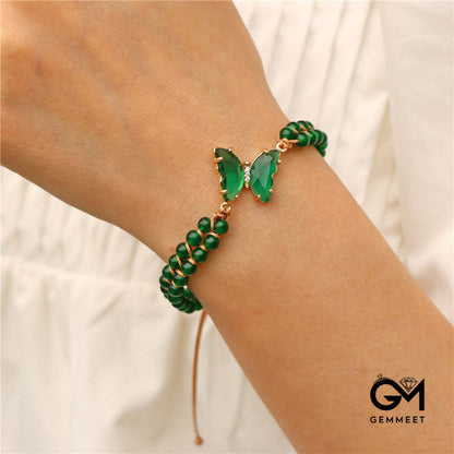 Beauty Butterfly Woven Crystal Bead Bracelet