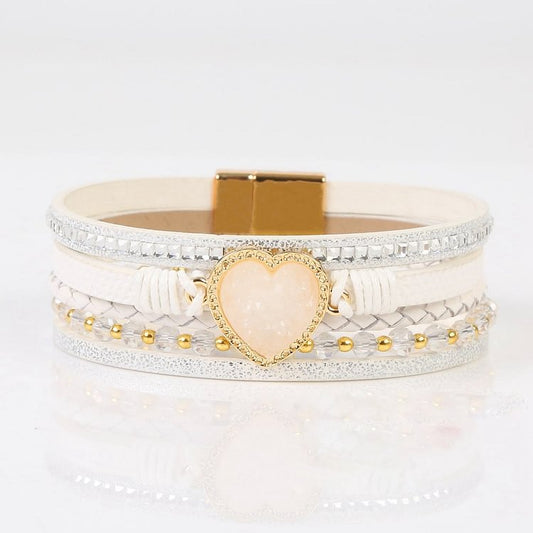 Heart Shape Cluster Multilayer Braided Leather Bracelet