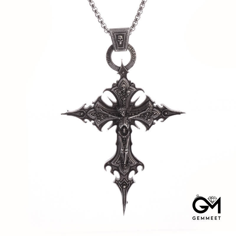 Vintage Goth Crucified Skull Cross Pendant Necklace