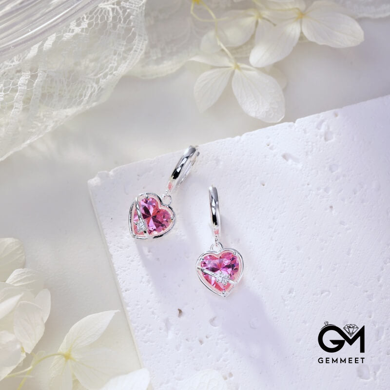 S925 Sterling Silver Pink Love Geometric Earrings