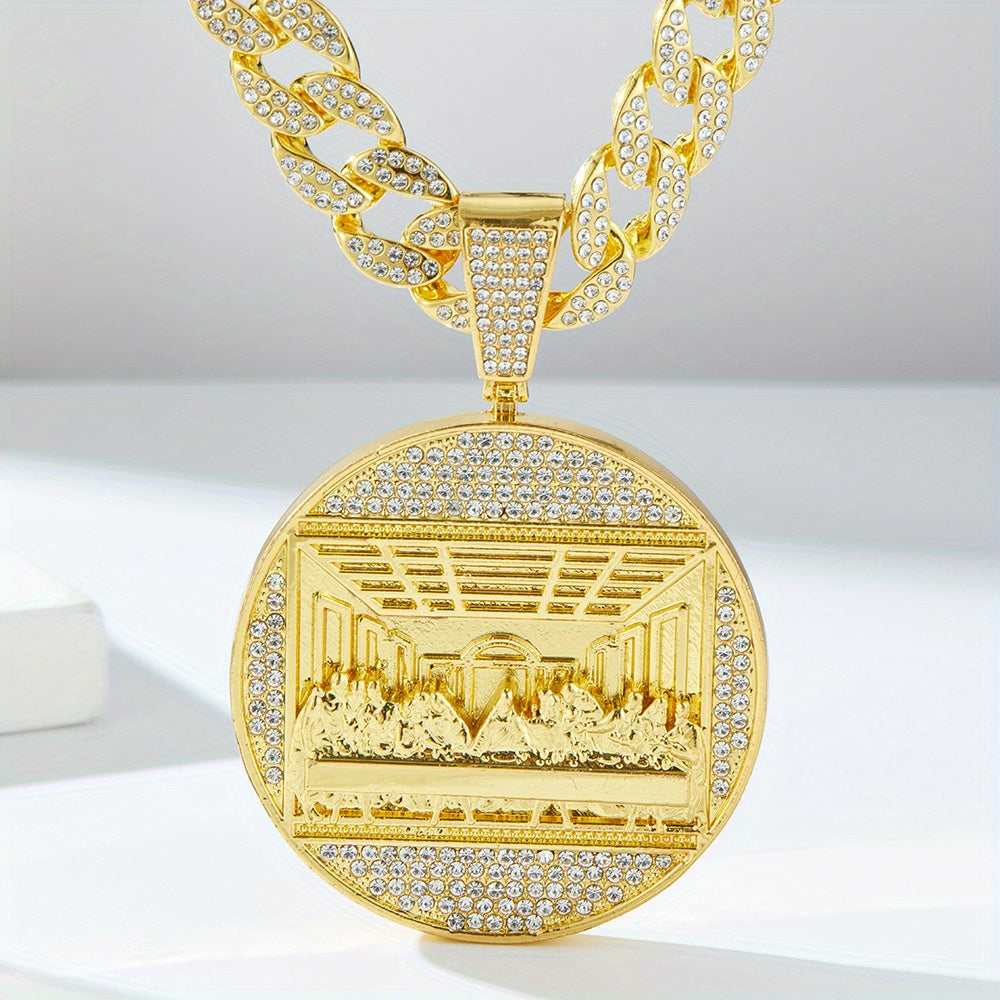 A necklace full of zircon Last Supper disc pendant Cuban chain Hip hop punk handsome style necklace