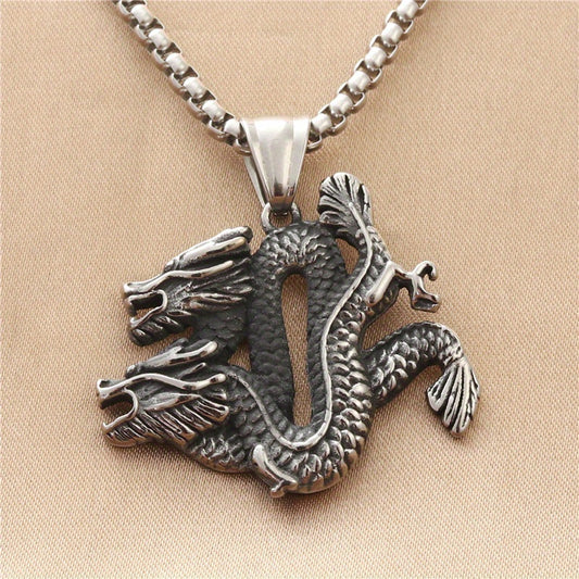 etro Punk Dragon Pendant Necklace For Men, Holiday Party Necklace