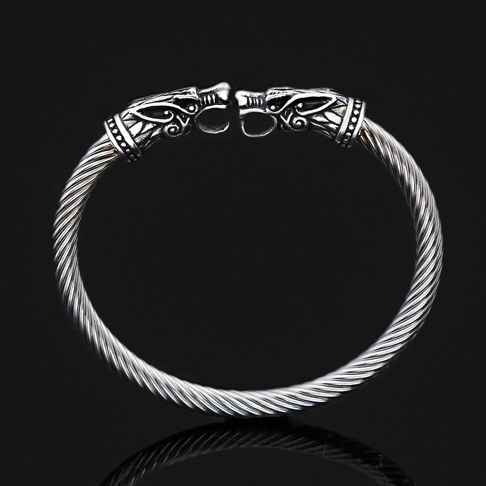 Nordic Mythology Viking Solid Adjustable Open Cuff Bracelet