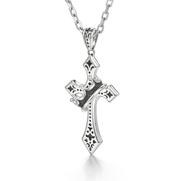 Crown Cross Sterling Silver High Street Pendants Necklace