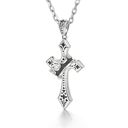 Crown Cross Sterling Silver High Street Pendants Necklace