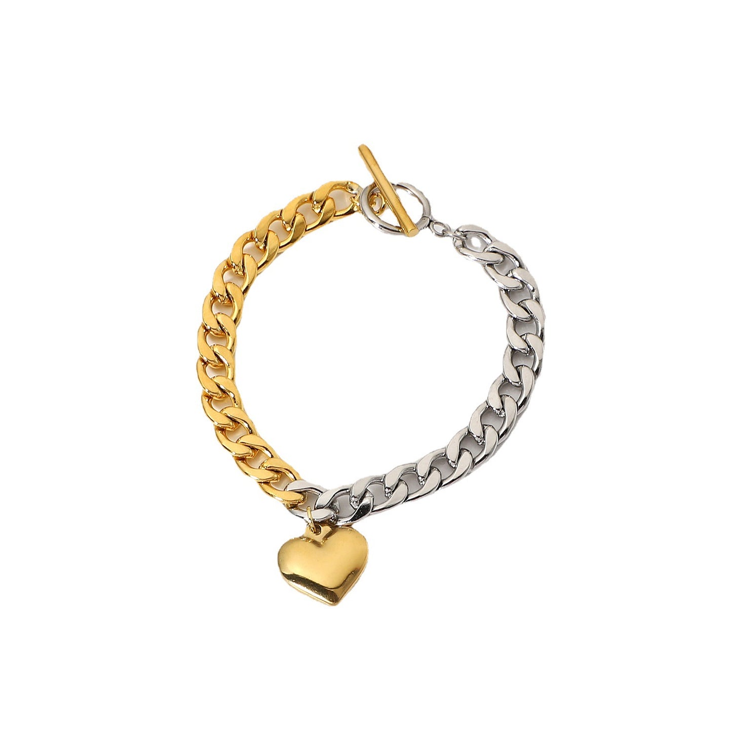 Stainless Steel Half-steel Spliced Heart Bracelet