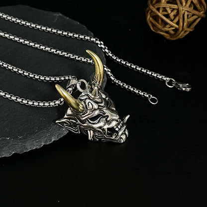 Men's Golden Horned Man Ghost Mask Necklace