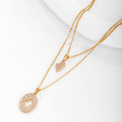 Hollow Love Clavicle Chain Double Layer Pendant