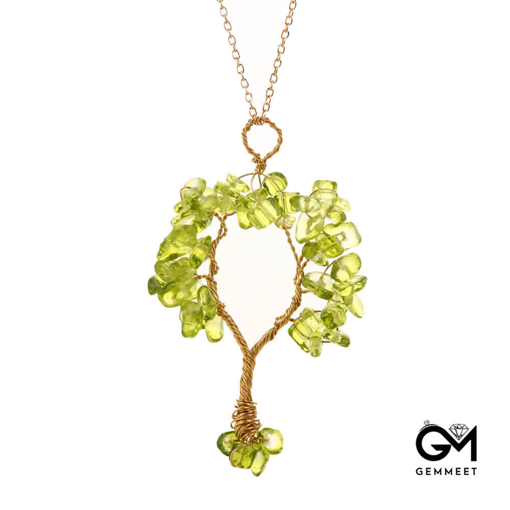 Crushed Copper Wire Wrapped Money Tree Pendant Necklace