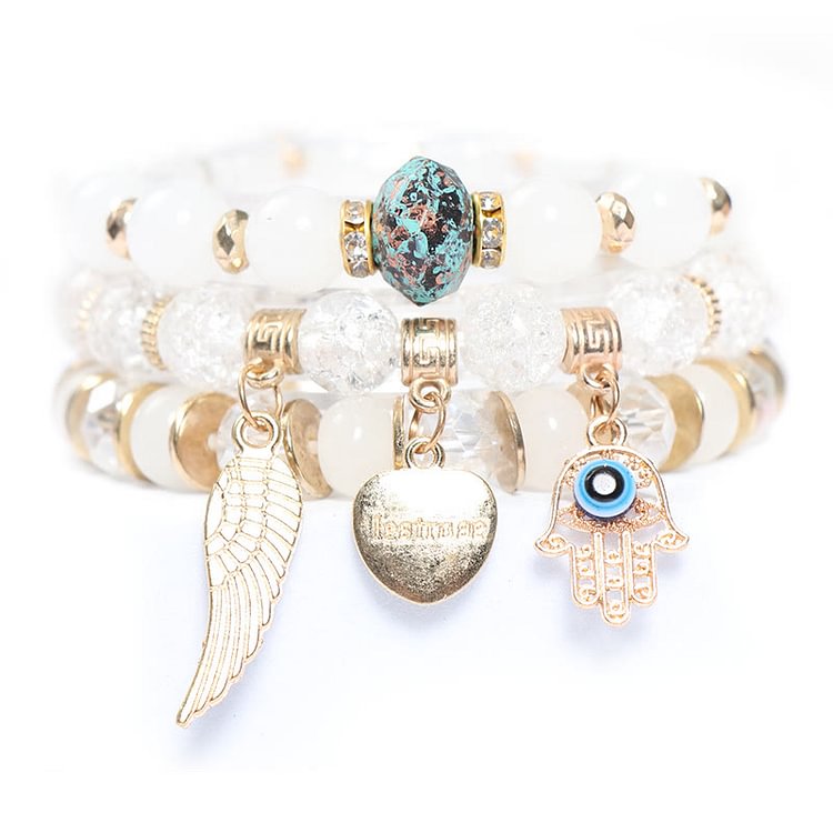 Evil Eye Hamsa Triple Beaded Bracelet Set