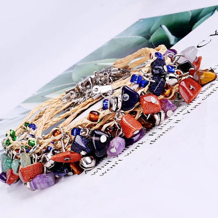 Natural Crystal Gravel Pendant Bracelet Anklet