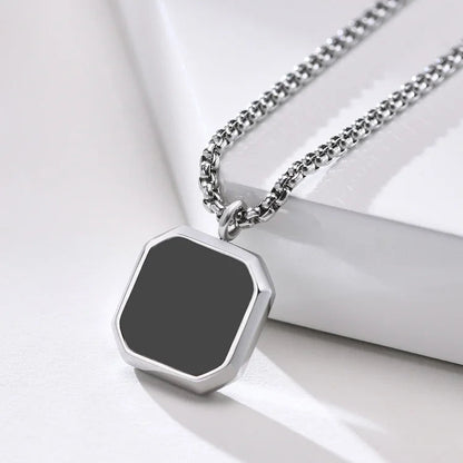 Square Pendant Men Long Sweater Chain Necklace