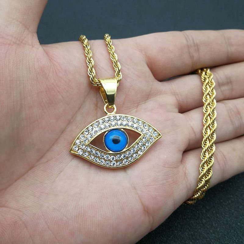 HIPHOP Jewelry Gold-plated Inlaid Zircon Blue Eye Pendant