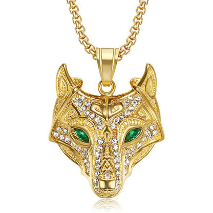 Hip Hop Jewelry Celtic Wolf Head Gold Plated Zircon Pendant