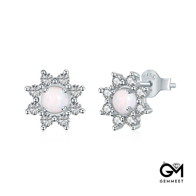 S925 Silver White Synthetic Opal Sunflower Earrings