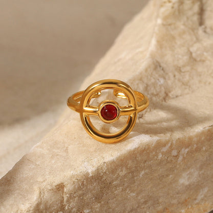 French Vintage Natural Stone Bohemia Hollow Circle Ring