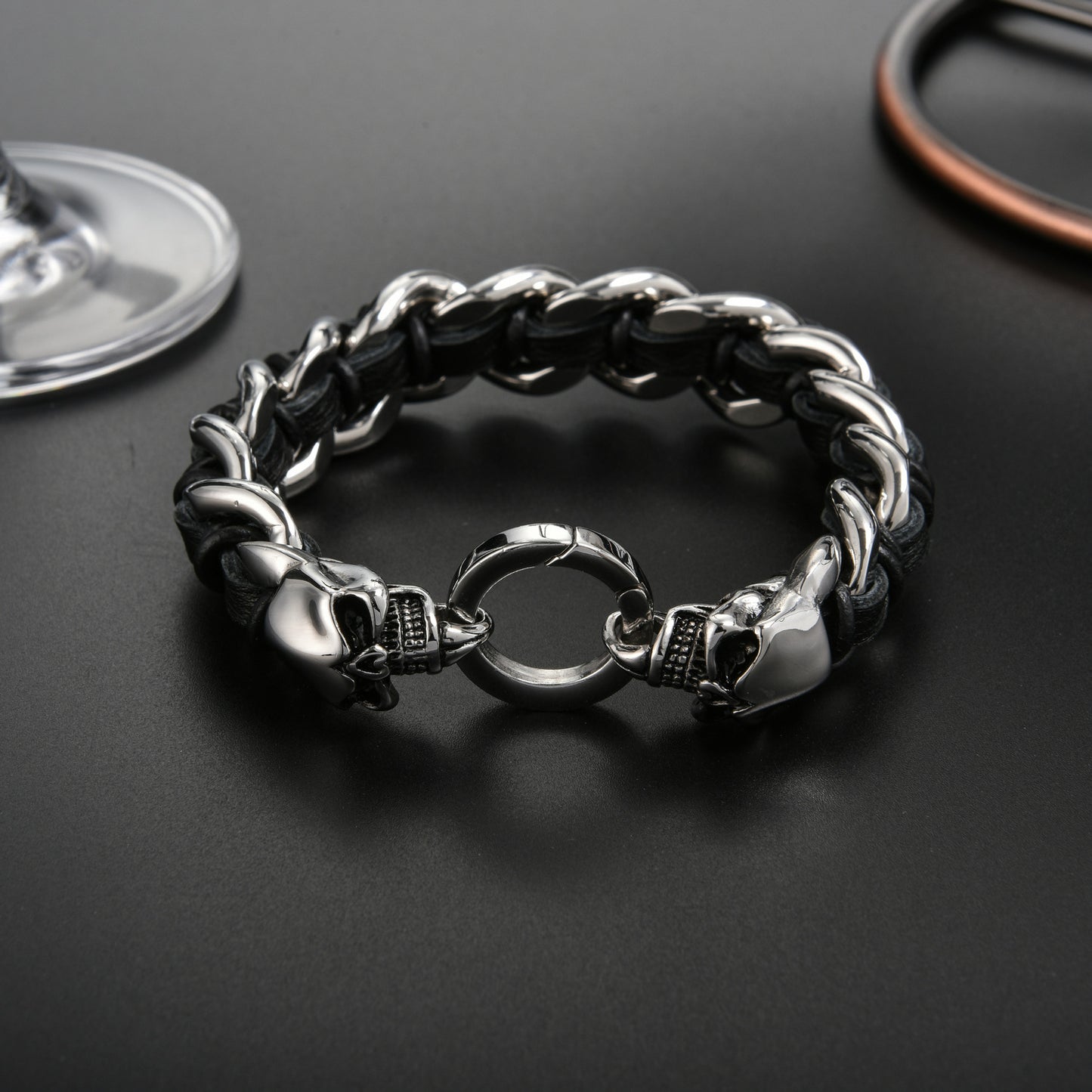 Halloween Vintage Titanium Steel Skull Braided Bracelet