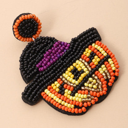 Halloween Pumpkin Head Magic Hat Hand Stitched Rice Bead Earrings