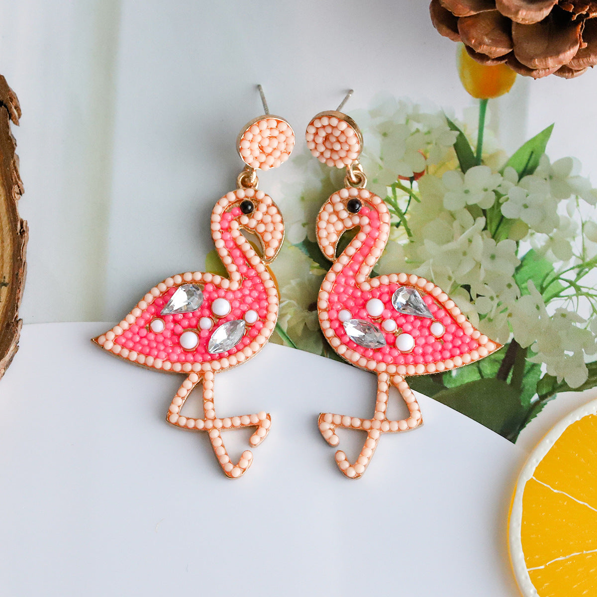 Cartoon Flamingo Creative Personalized Rice Beads Inlaid Zircon Earrings