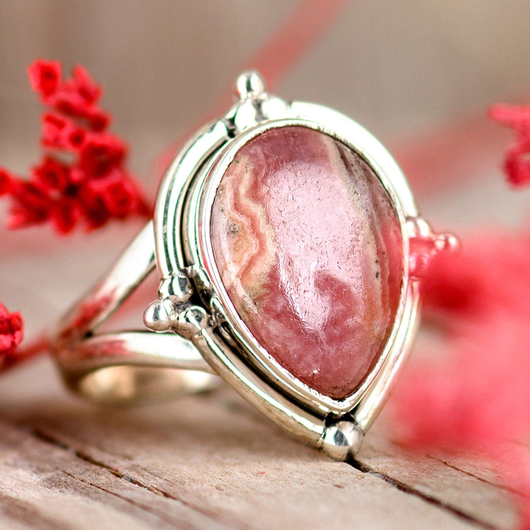 Preorder: Drip Shape Teardrop Rhodochrosite Ring