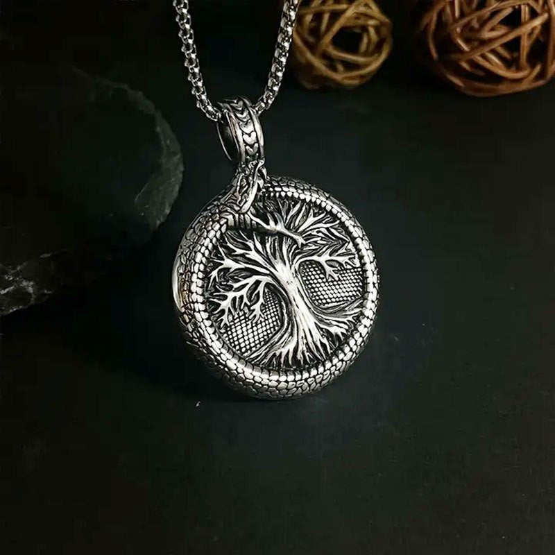 A Nordic Viking Tree of life stainless steel Ouroboros pendant