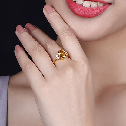 Gold-plated Yellow Diamond Ring Low-luxury Butterfly Colorful Treasure Temperament Noble Ring