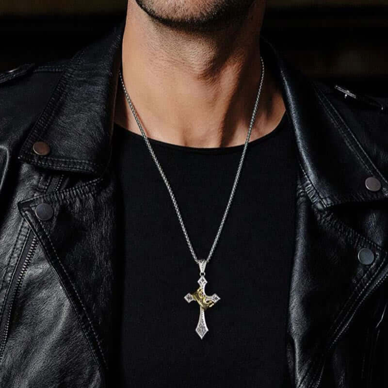 "Power Of Faith" Men's Cross And Crown Necklace