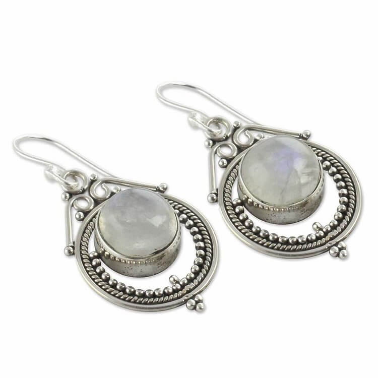 Women Vintage Hook Moonstone Earrings