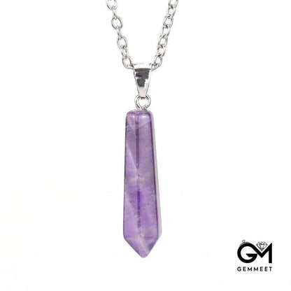 Amethyst Hexagon Pointy Pyramid Yoga Pendant Necklace