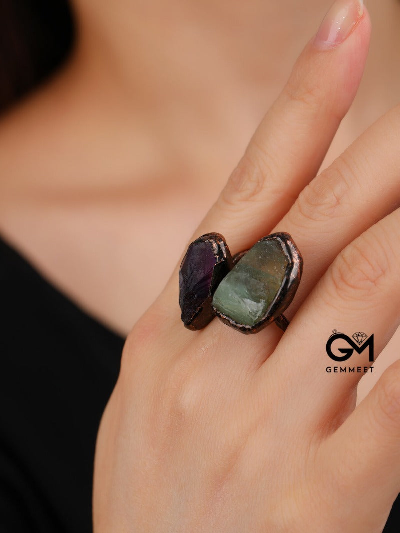 Crystal Irregular Bronze Open Ring