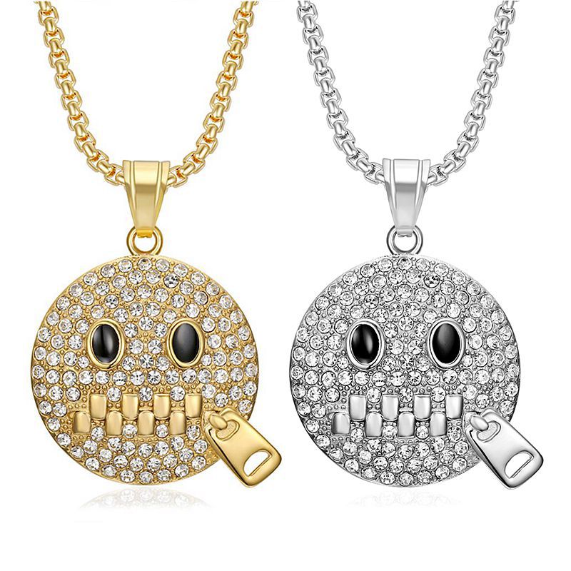 Hip Hop Gold Plated Zircon Shut Up Expression Pendant