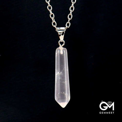 White Crystal Hexagon Pointy Cone Pendant Necklace